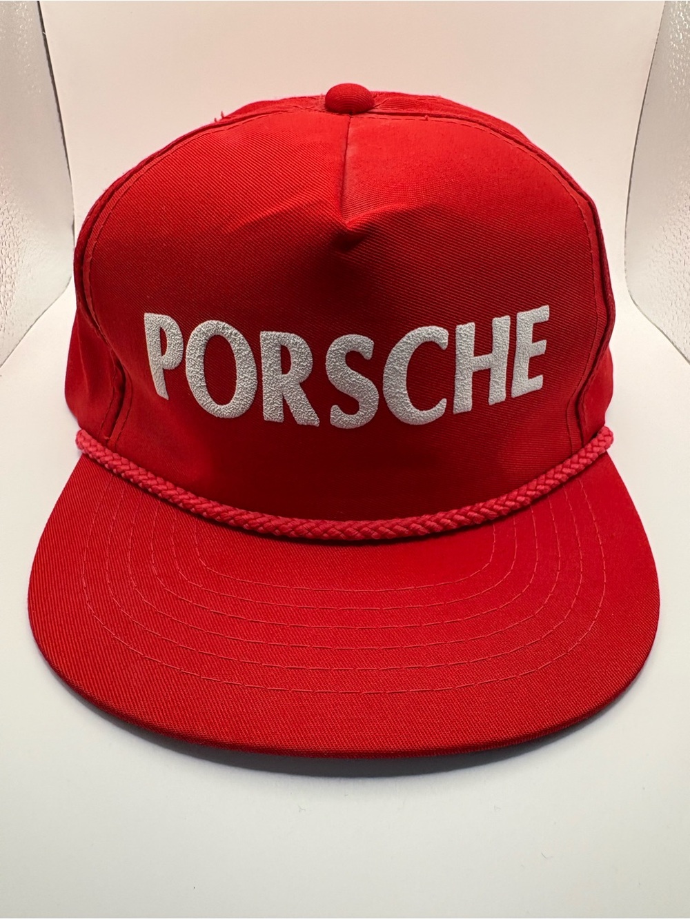 Vintage Porsche Youngan Red Rope Snapback Hat Spellout Racing Cap 80s 90s